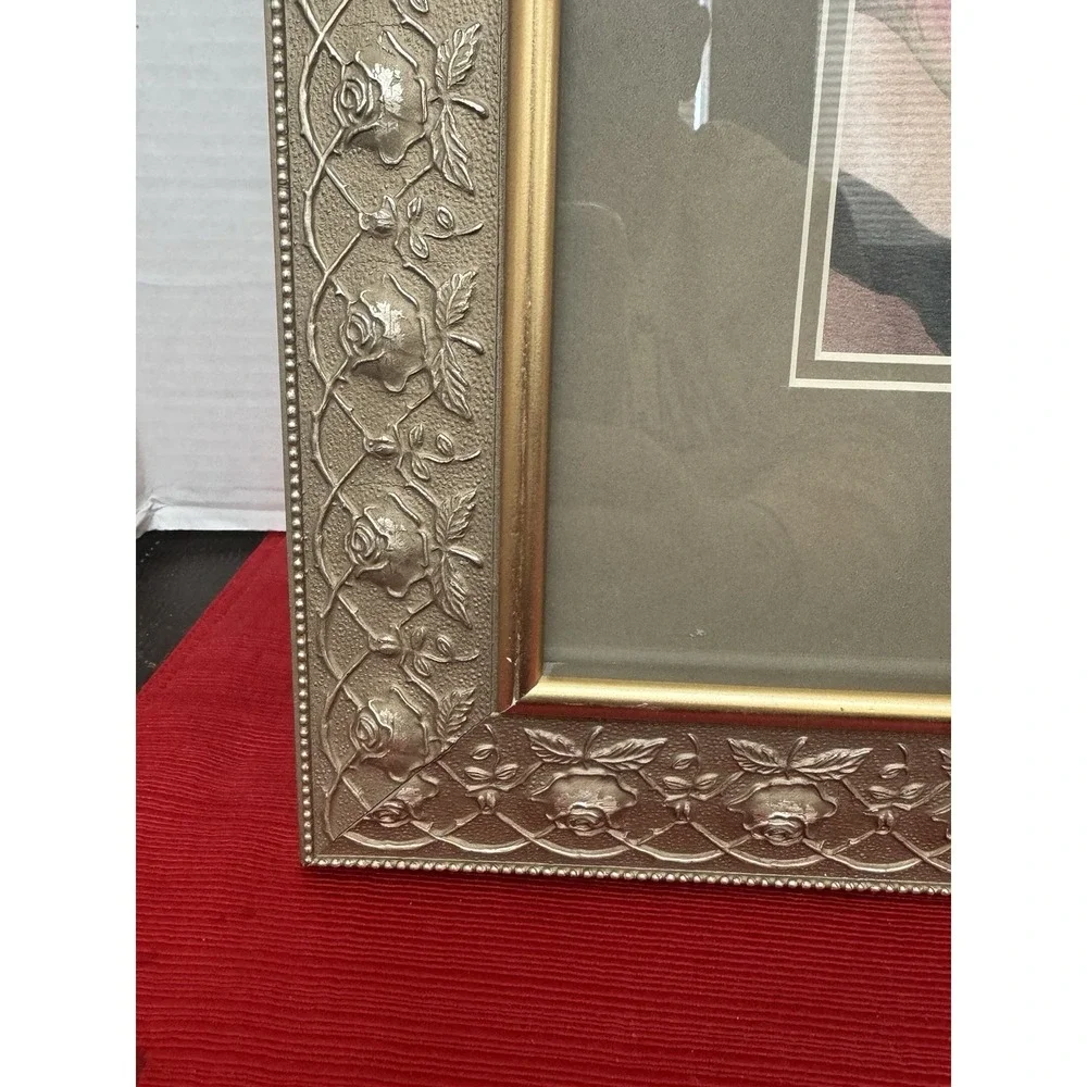 Vintage Ornate Gold Tone Picture Frame Raised Roses 13x11 Holds 8x10 Photo Nice!